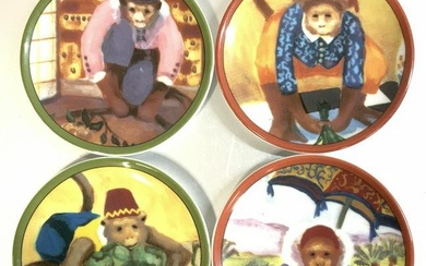 4pc Monkey & The Peddler Porcelain Monkey Coasters