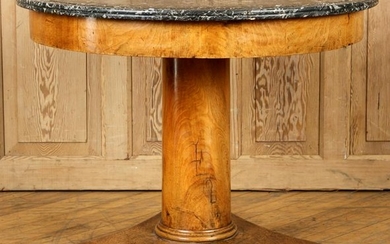 19TH C. BLEACHED MAHOGANY EMPIRE MARBLE TOP TABLE