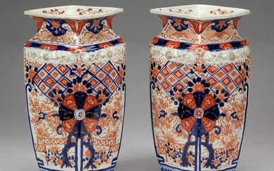(2) 19th c. square Japanese Imari vases, 14"h