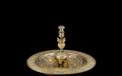 A large bronze centrepiece with candlestick. Late 19th century (d. cm 44)