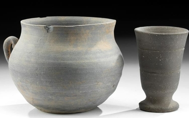 5th C. Korean Silla Pottery Cup + Handled Jar