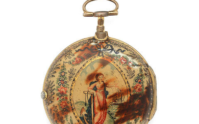 Thomas Delasalle, London. A gilt metal and under-painted horn pair case pocket watch with observatory dial