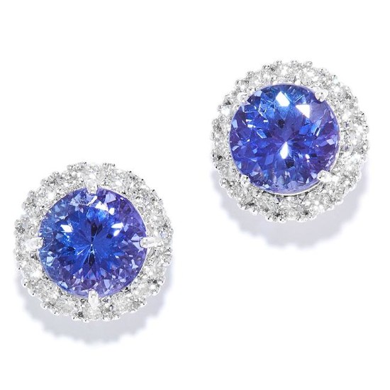 TANZANITE AND DIAMOND CLUSTER EARRINGS in 18ct white