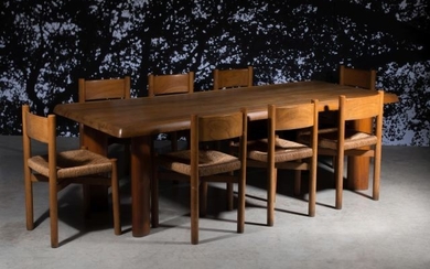 Charlotte PERRIAND (1903-1999) Table à gorge dite "8 couverts" et 8 chaises dites "Méribel" - Création 1953