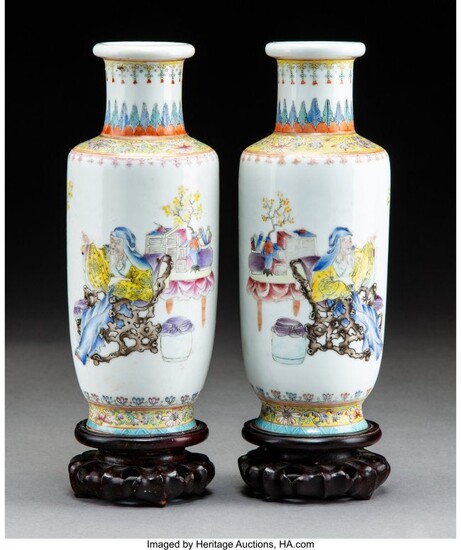 78213: A Pair of Chinese Enameled Porcelain Vases with