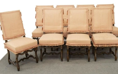 8) FRENCH LOUIS XIV STYLE UPHOLSTRED DINING CHAIRS