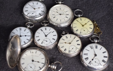 8 pocket watches in silver with lever escapement,...