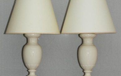 PORCELAIN TABLE LAMPS, PAIR, H 30", DIA 15"