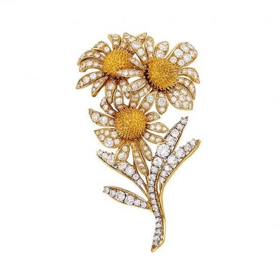 Gold and Diamond Flower Clip-Brooch