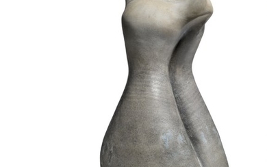 Tove Anderberg: “Torso”. A large stoneware sculpture. Decorated with grey glaze with blue elements. Unique. H. 57 cm.