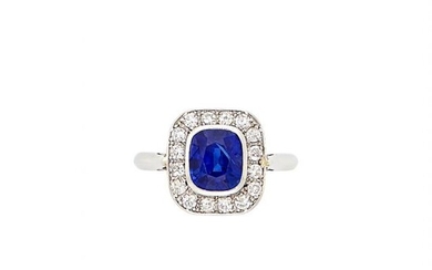 Platinum, Kashmir Sapphire and Diamond Ring