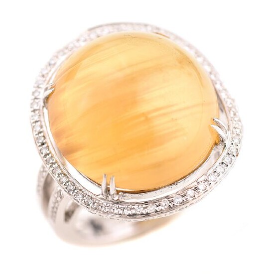 Golden Beryl, Diamond, 18k White Gold Ring.