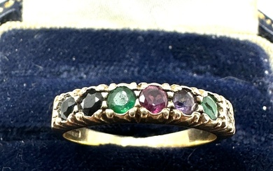 9ct gold multi gem stone ring diamond emerald sapphire etc w...