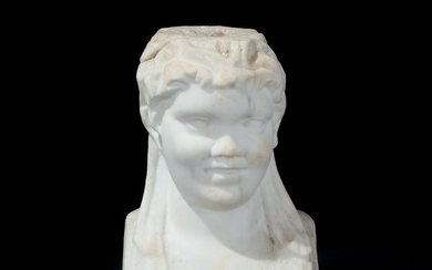 A 17th century white marble head of a smiling boy