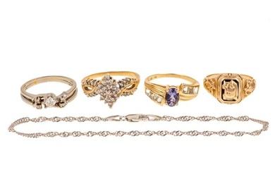 A 18K Bracelet & Collection of Rings in 14K & 10K