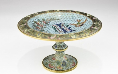 A QING DYNASTY ARMORIAL CLOISONNE PEDESTAL PLATE