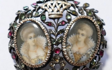 A 19th century French paste-set double portrait brooch, the ...