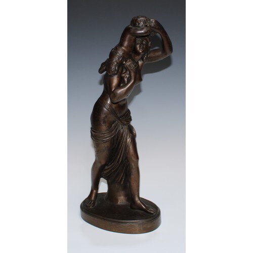 A 19th century brown patinated library sculpture, Baccante a...