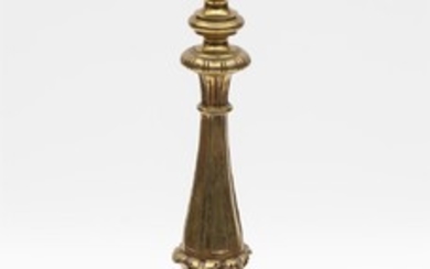 A 20TH CENTURY SOLID BRASS TORCHERE LAMP BASE, 112CM HIGH