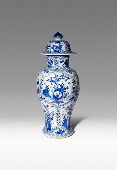 A CHINESE BLUE AND WHITE BALUSTER VASE AND COVER KANGXI...