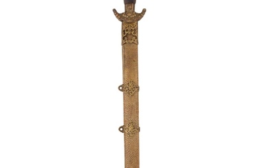 A CHINESE JIAN SWORD IN PIERCED BRASS MOUNTS, 19TH CEN.