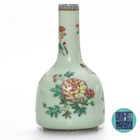 A Celadon Glazed and Famille Rose Vase