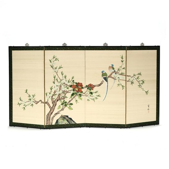 A Chinese Bird and Flower Folding Screen