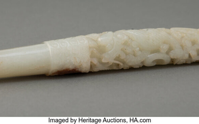 A Chinese Carved Celadon Jade Pipe