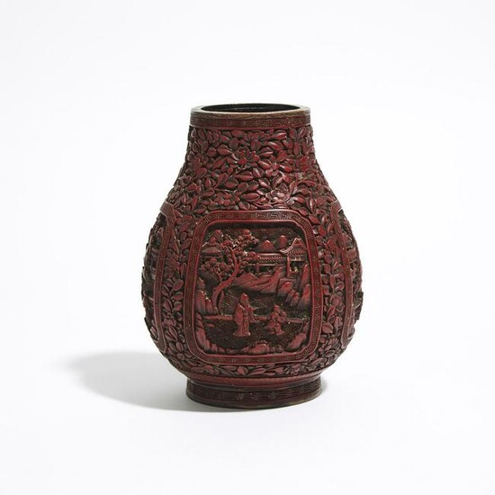 A Chinese Cinnabar Red Lacquer Hu-Form Vase, Qianlong