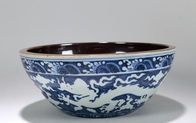 A Chinese Dragon-decorating Massive Blue and White Porcelain Bowl