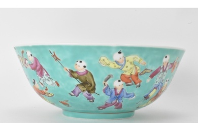 A Chinese Famille Rose porcelain bowl, on a turquoise ground...