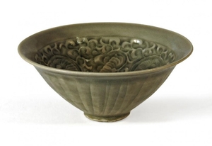 A Chinese Yaozhou celadon glazed conical bowl,...
