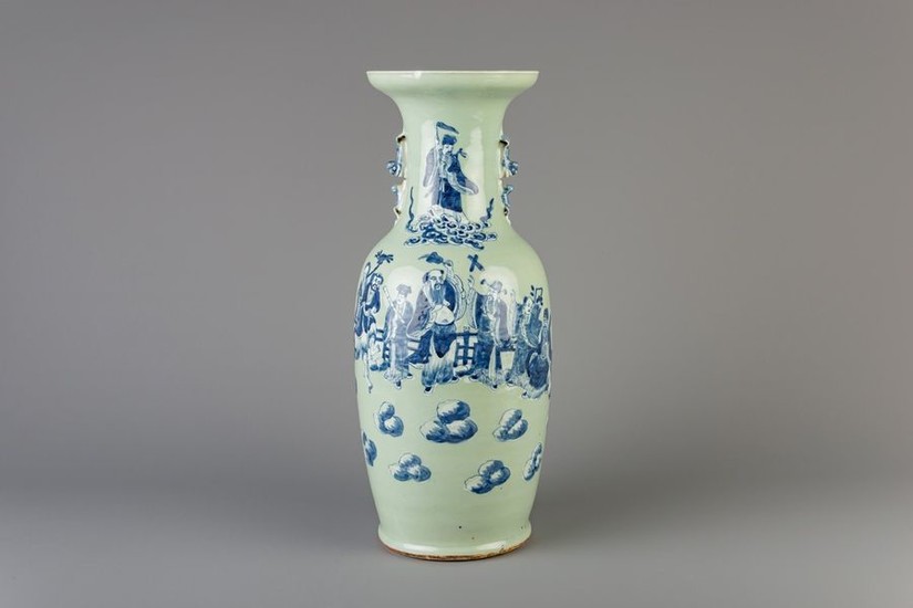 A Chinese blue and white celadon ground 'Immortals'...