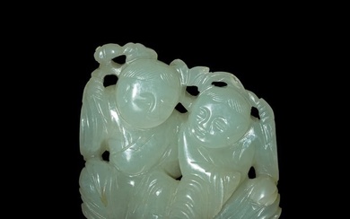 A Chinese carved white jade He-He Erxian pendant, 18th/19th century