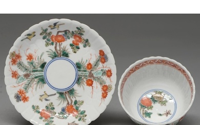 A Chinese fluted famille verte tea bowl and saucer, 18th c, ...