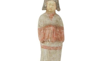 A Chinese painted pottery figure of a female attendant