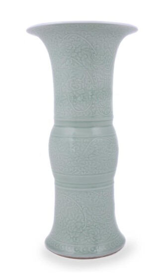 A Chinese pale celadon gu vase