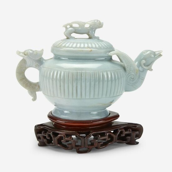 A Chinese pale greenish-white jadeite teapot and cover