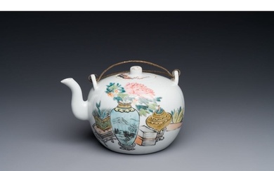 A Chinese qianjiang cai 'antiquities' teapot, Xu Pinheng sig...