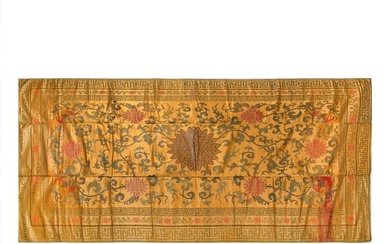 A Chinese yellow-ground embroidered bed cover, 19th century