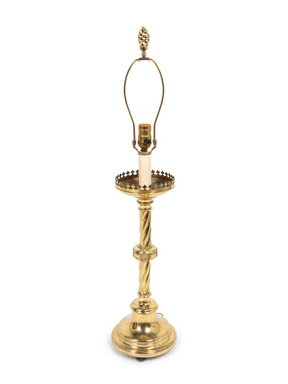 A Continental Brass Altar Candlestick Mounted as a Lamp