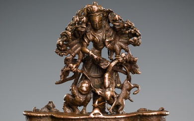 A FINELY CAST AND PUBLISHED COPPER FIGURE OF DURGA, NEPAL, 15TH-16TH CENTURY