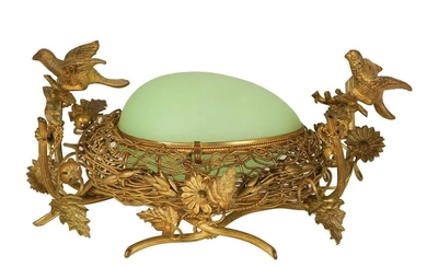 A FRENCH GILT METAL AND GREEN OPALINE GLASS BOX