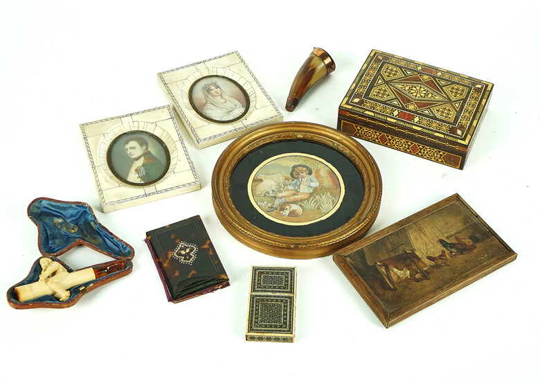 A FRENCH TORTOISESHELL AND GOLD INLAID AIDE MEMOIRE AND EIGHT FURTHER ITEMS (9)