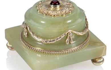 A Faberge Bowenite Silver-Gilt Mounted Bell Push