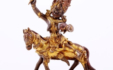 A Fantastic Gilt-Bronze Figure Of Vajrapani Seated On A Horse