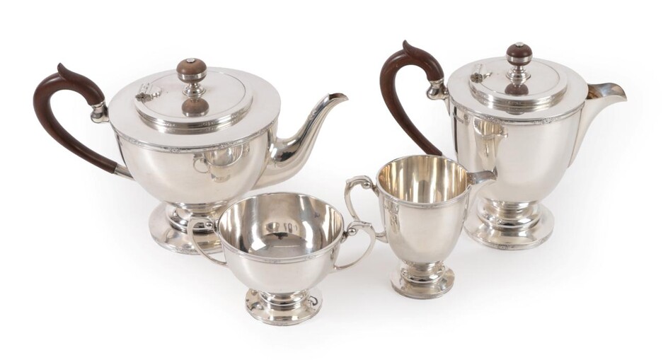 A Four-Piece George V Silver Tea-Service, by Frank Cobb and Co. Ltd., Sheffield, 1929, Retailed...