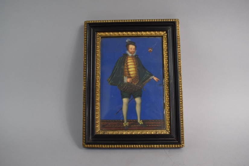 A Framed Full Length Portrait Miniature of Sir Christoper Ha...