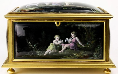 A French Gilt Bronze And Enameled Porcelain Jewelry Box