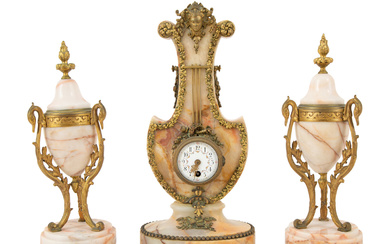 A French Gilt Bronze Mounted Onyx Clock Garniture